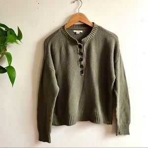 American Eagle Green Waffle Knit Henley Top